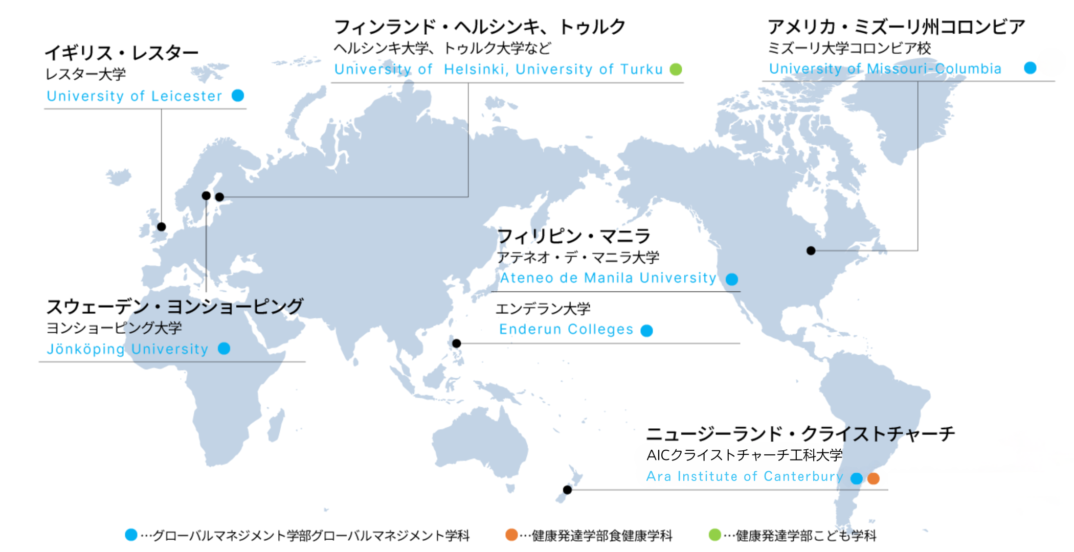 海外プログラム研修先マップ